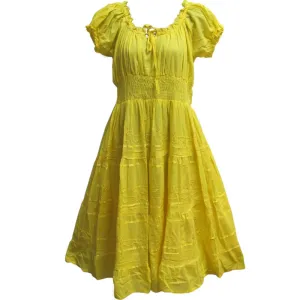 Indian Cotton Smocked Peasant Gypsy Boho Off Shoulder Renaissance Dress