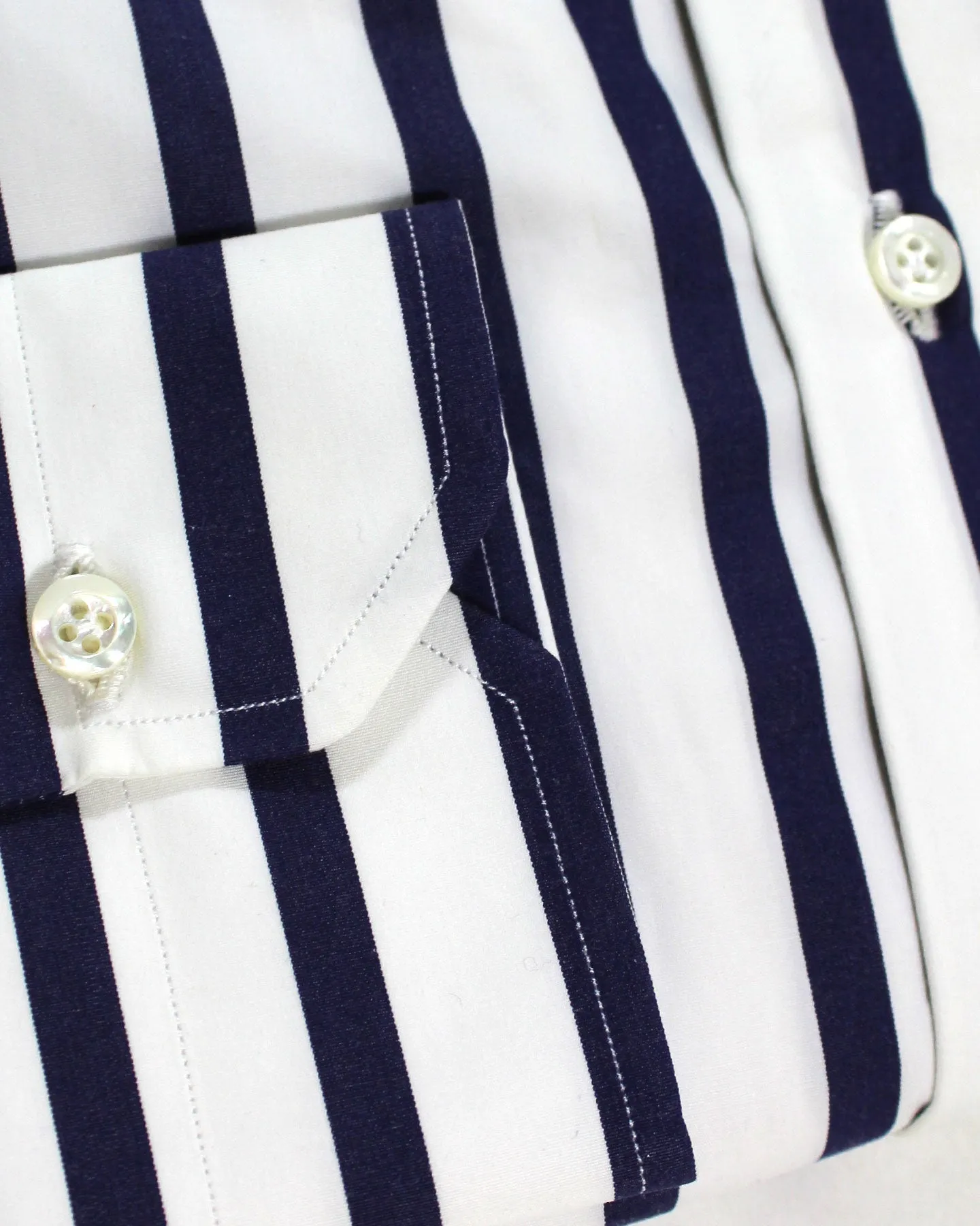 Isaia Dress Shirt White Navy Bengal Stripes 38 - 15