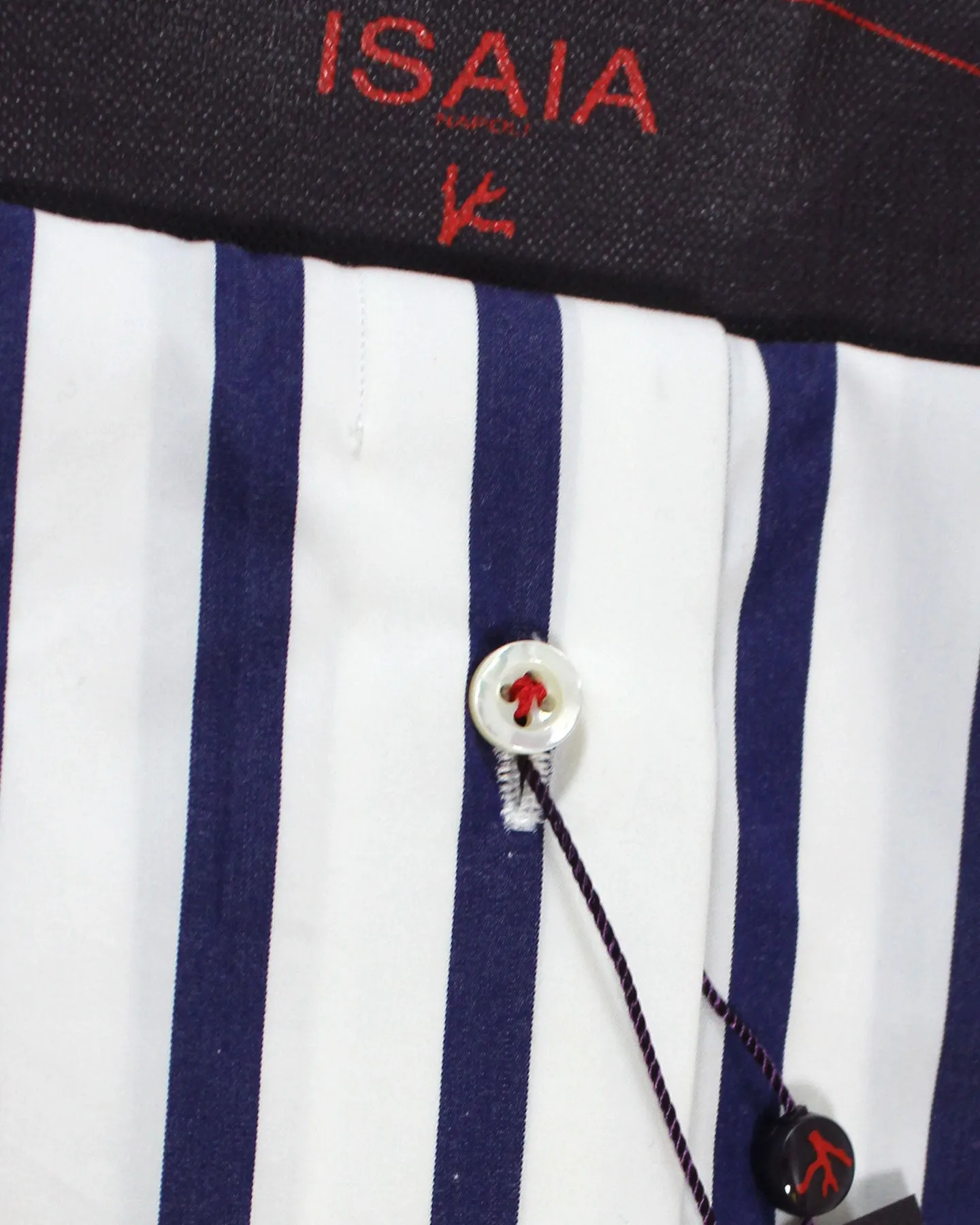 Isaia Dress Shirt White Navy Bengal Stripes 38 - 15