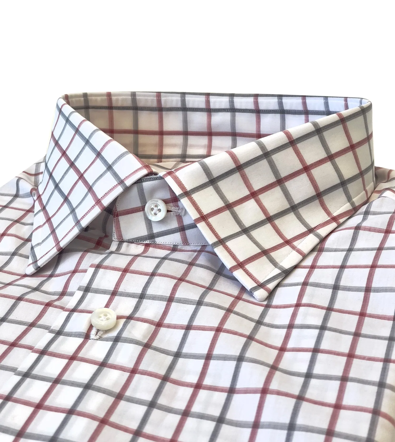 ISAIA White with Red and Grey Windowpane Dress Shirt