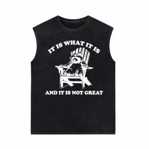 It Is What It Is Raccoon Print Vintage Washed Vest Top