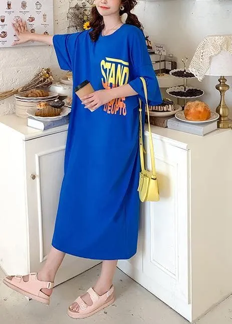Italian o neck baggy quilting dresses Work Outfits blue Letter Dresses