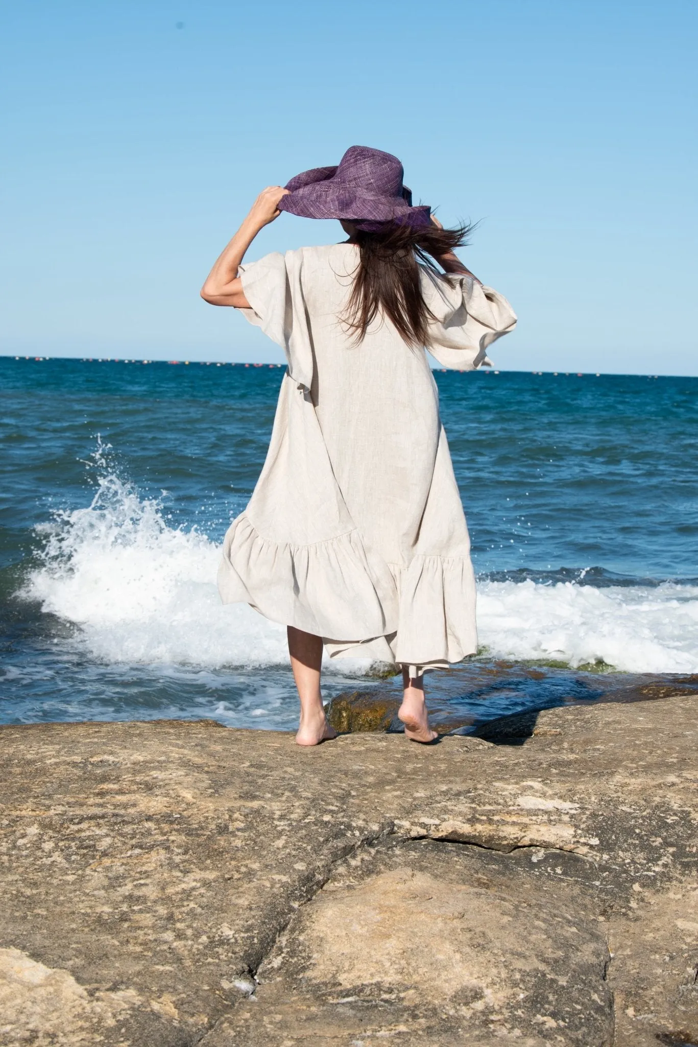 IZIDA Linen Long Flounces Dress