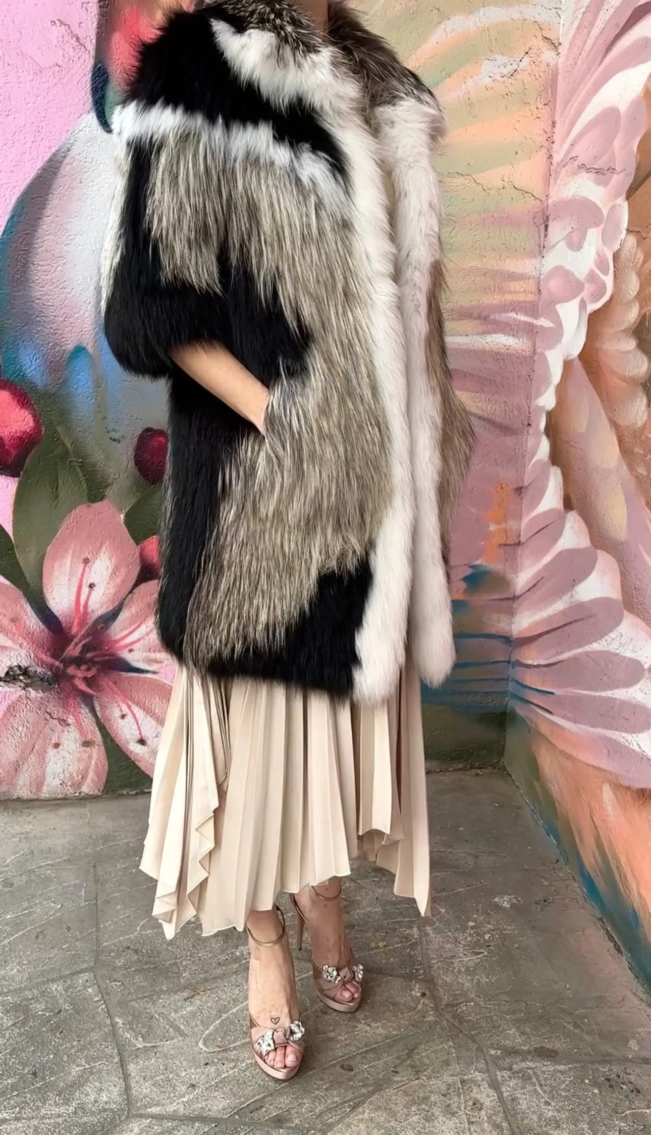 J Mendel Multi Knit Fox Fur Jacket - S