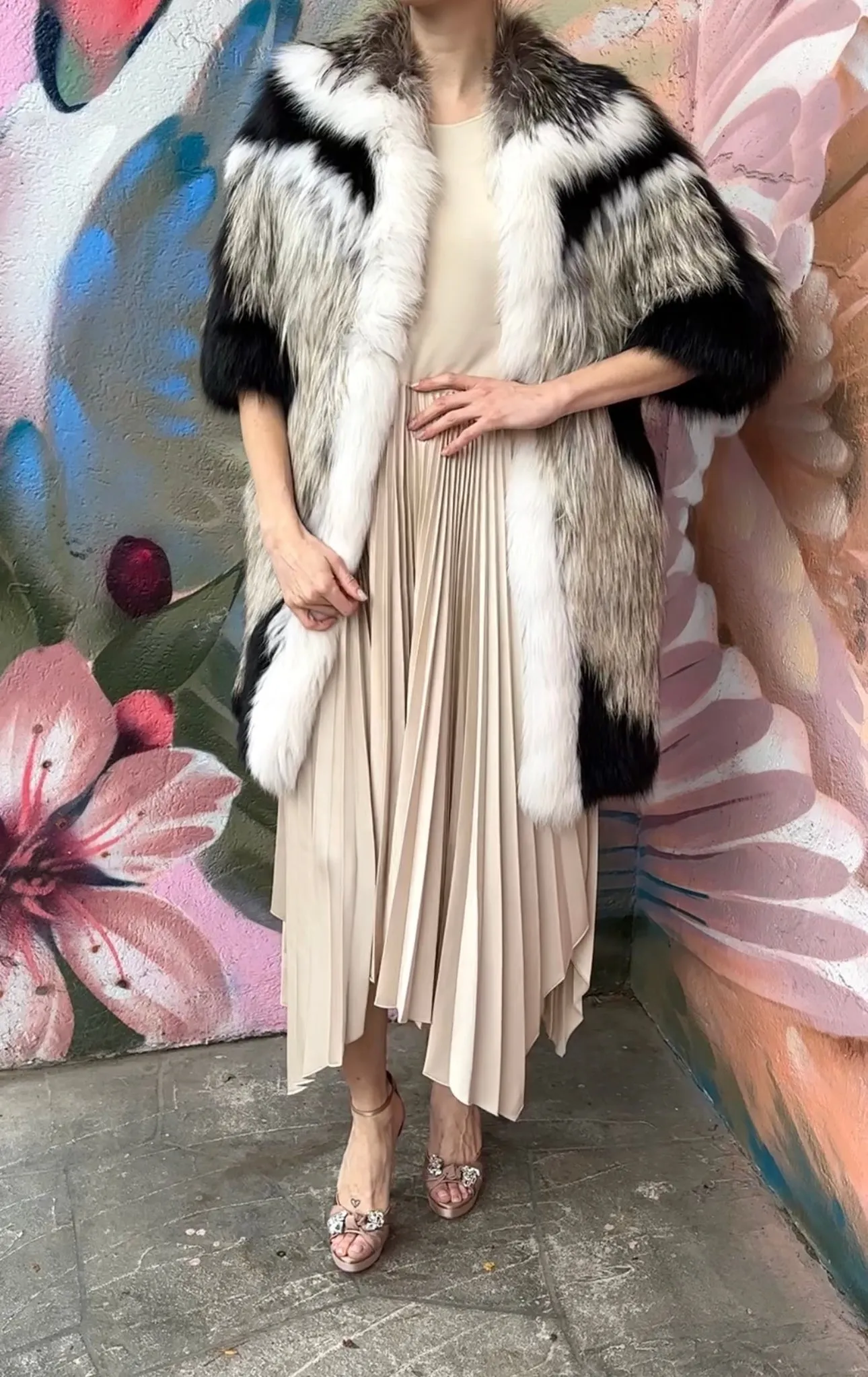 J Mendel Multi Knit Fox Fur Jacket - S