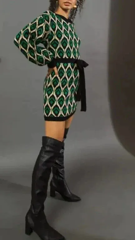 Jacquard Knit Mini Dress