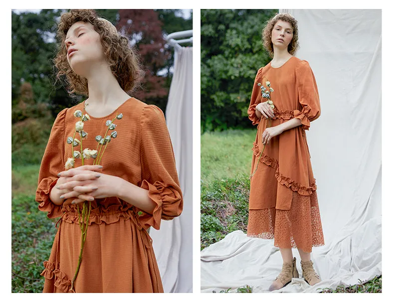 JAM PRINCESS LAYERED RUFFLE DRESS IN BROWN
