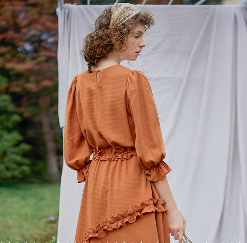 JAM PRINCESS LAYERED RUFFLE DRESS IN BROWN