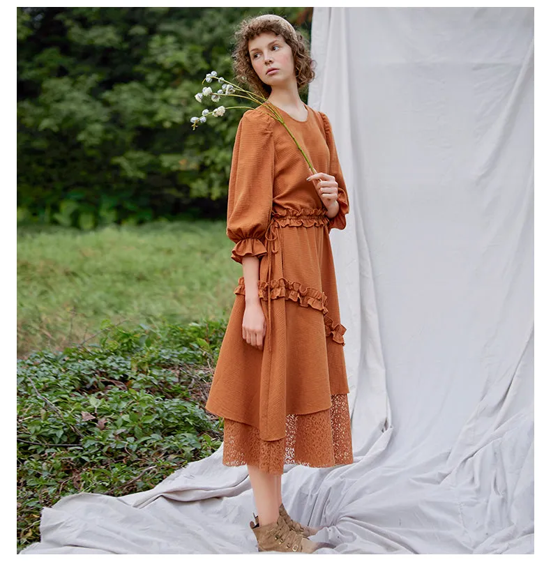 JAM PRINCESS LAYERED RUFFLE DRESS IN BROWN