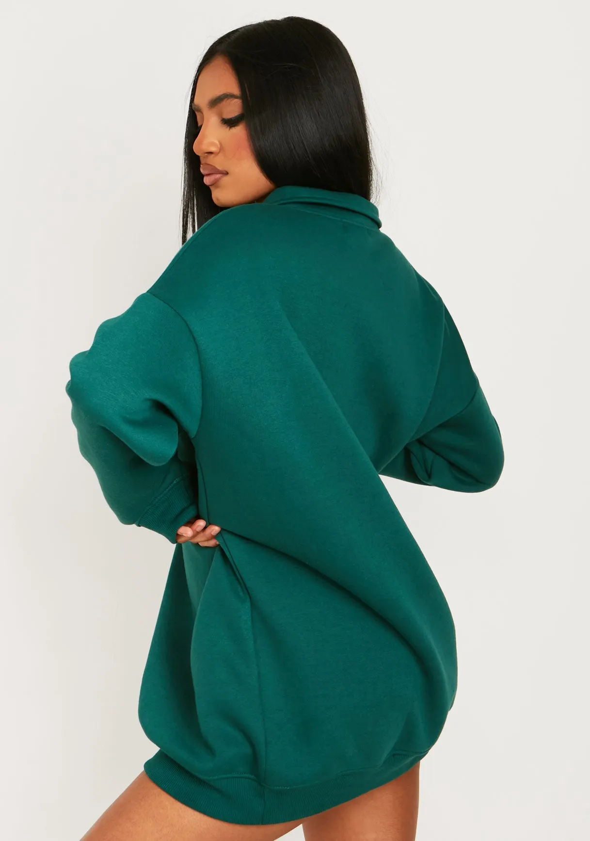 Jamilla Dark Green Ski Paradise Embroidered Half Zip Sweater Dress