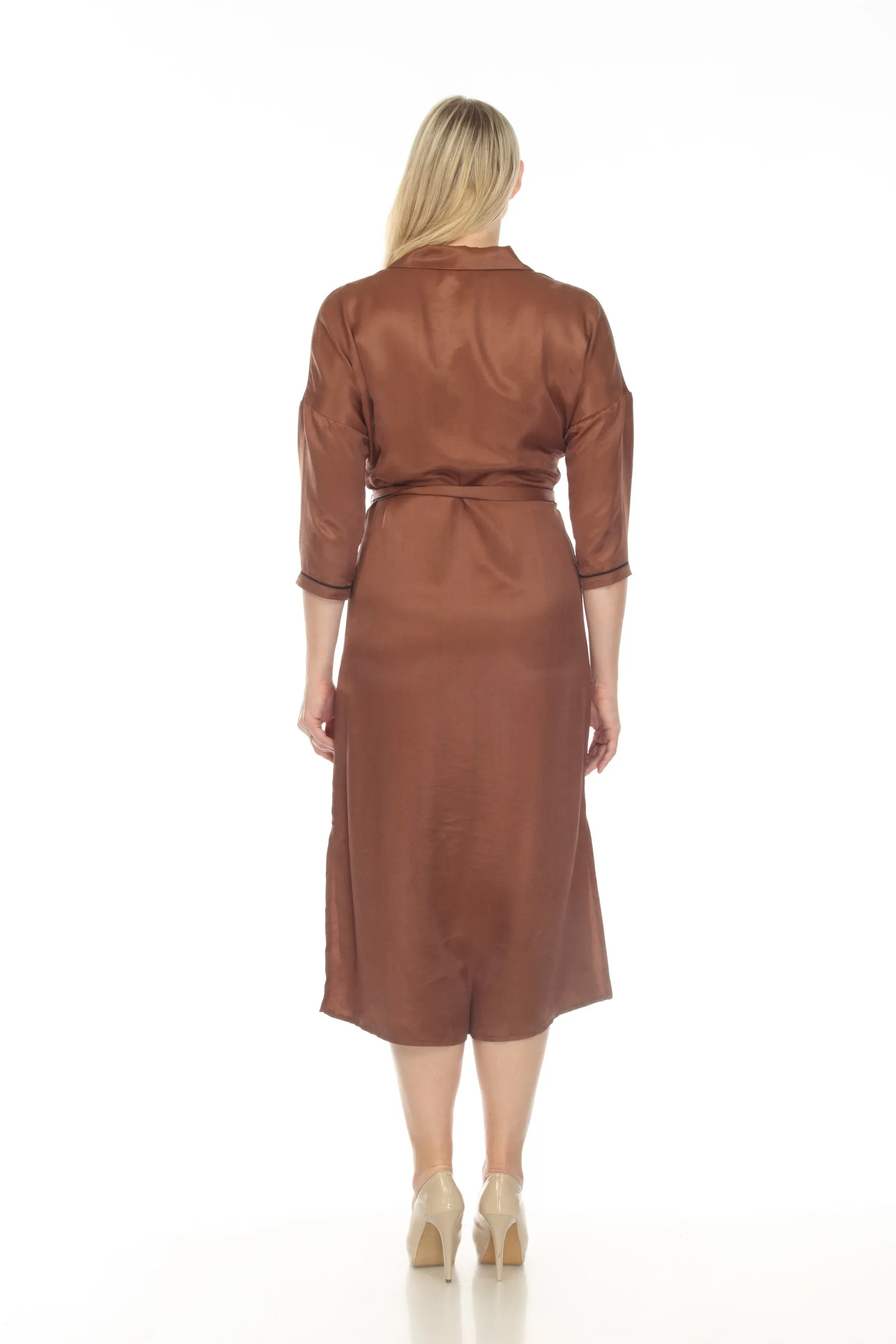 Joseph Ribkoff Toffee/Black Belted Button-Down Midi Shirt Dress 233258
