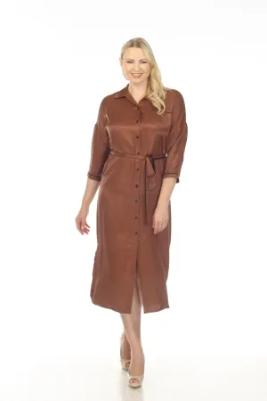 Joseph Ribkoff Toffee/Black Belted Button-Down Midi Shirt Dress 233258