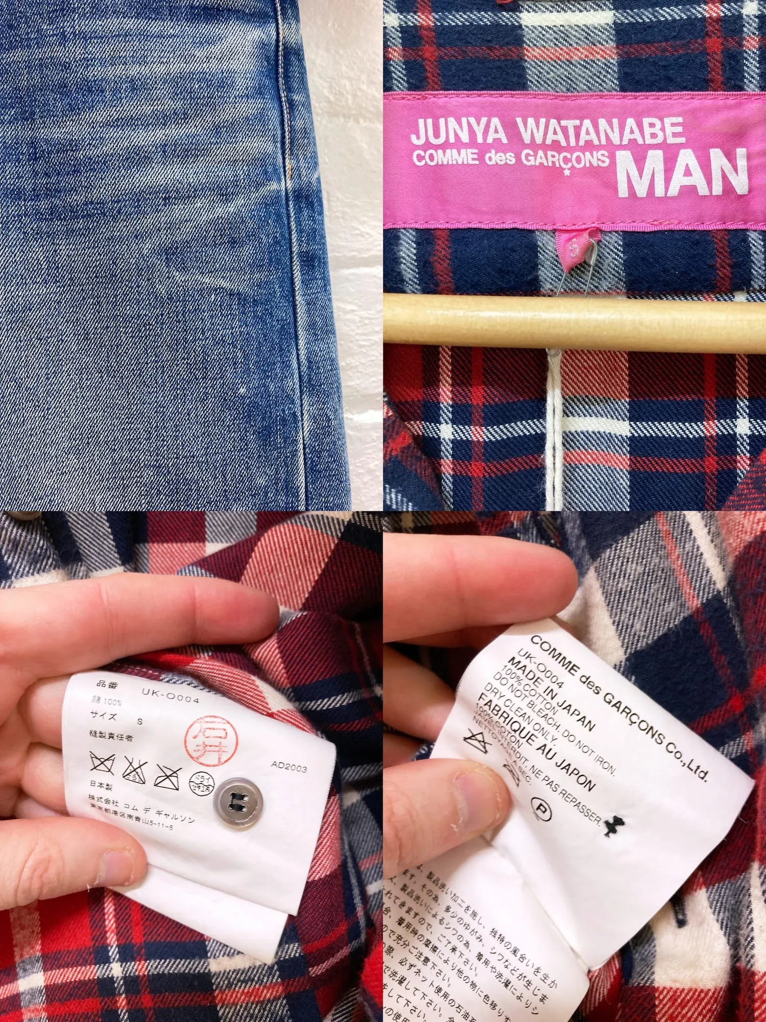 Junya Watanabe Man Pink 2003 red shirt and denim skirt dress - S