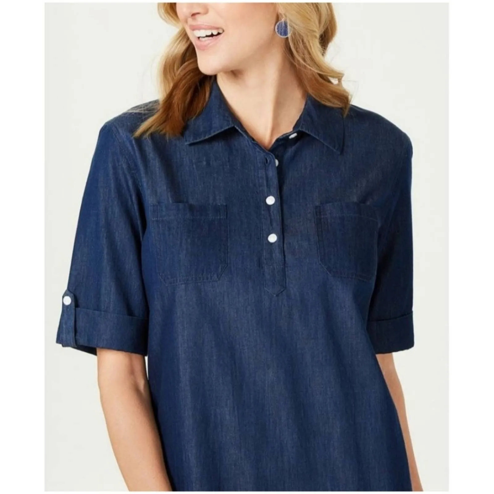 Karen Scott Chambray Shirt dress Medium Wash Petite