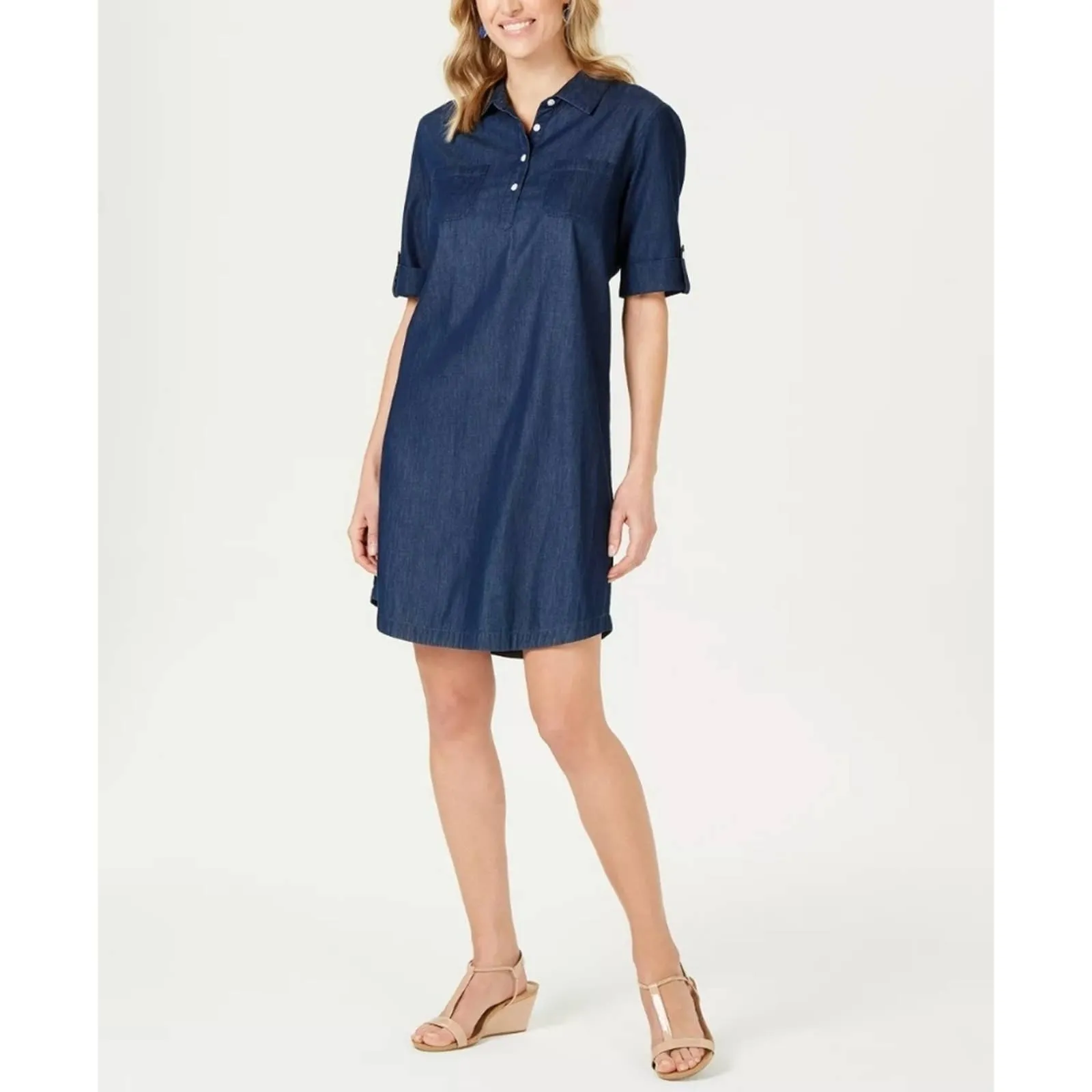 Karen Scott Chambray Shirt dress Medium Wash Petite