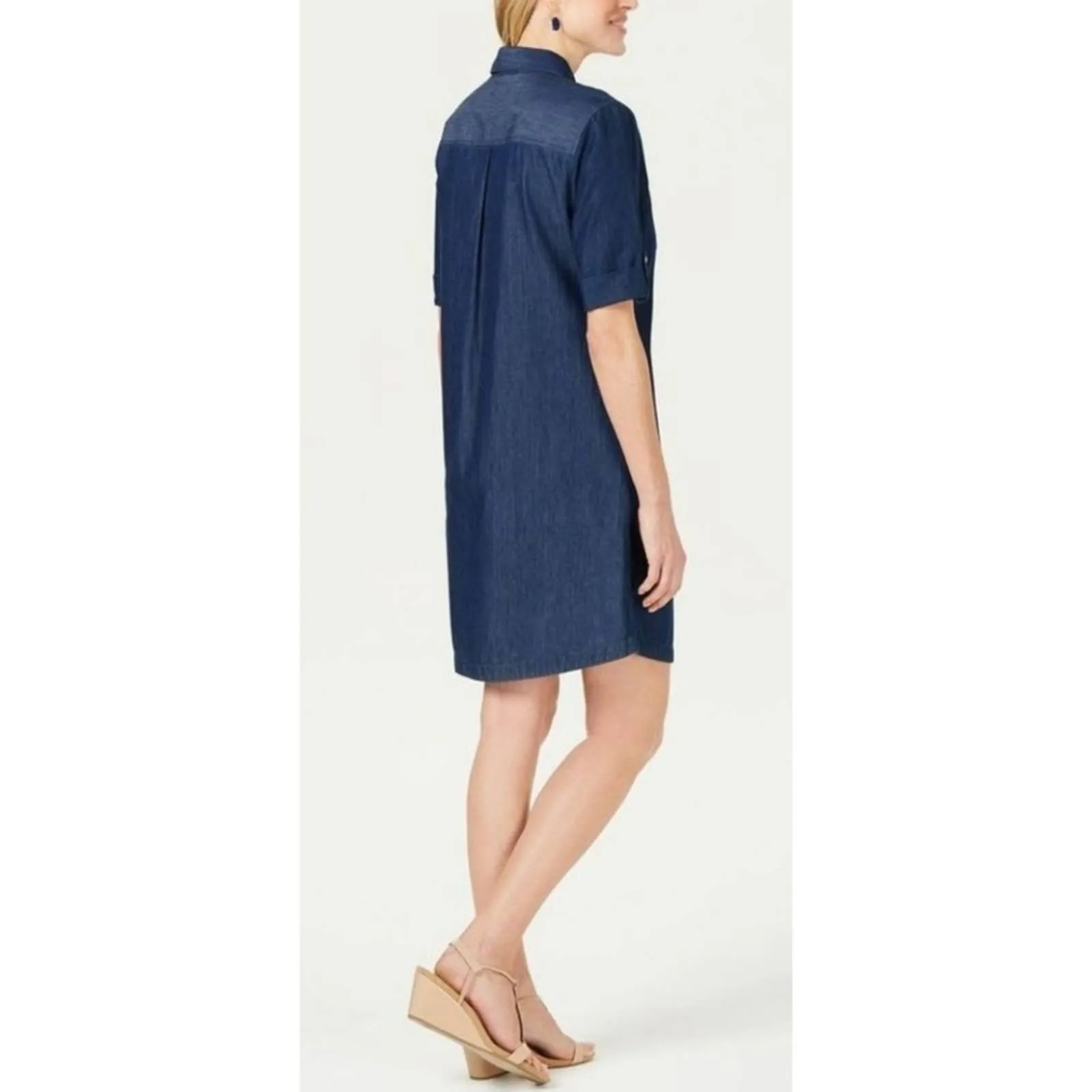 Karen Scott Chambray Shirt dress Medium Wash Petite