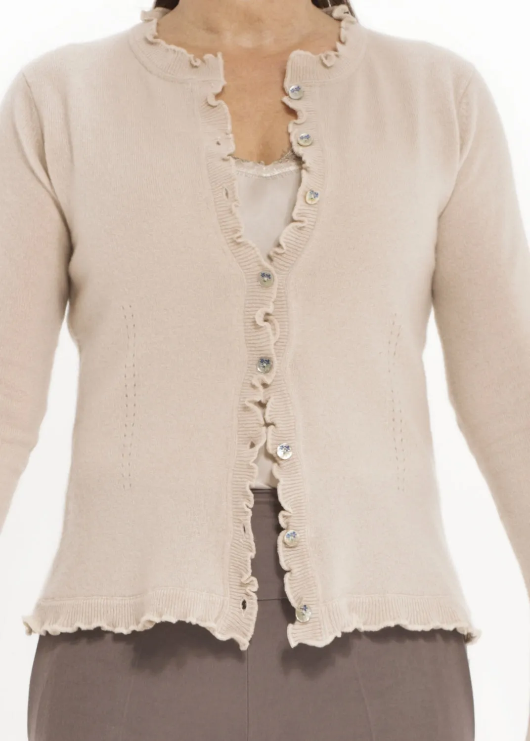 Kashmir cardigan med utsökt finish - Shiitake
