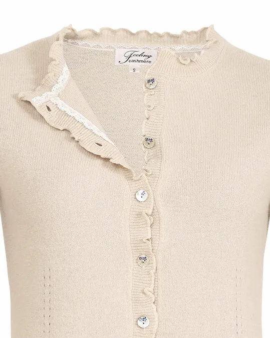 Kashmir cardigan med utsökt finish - Shiitake