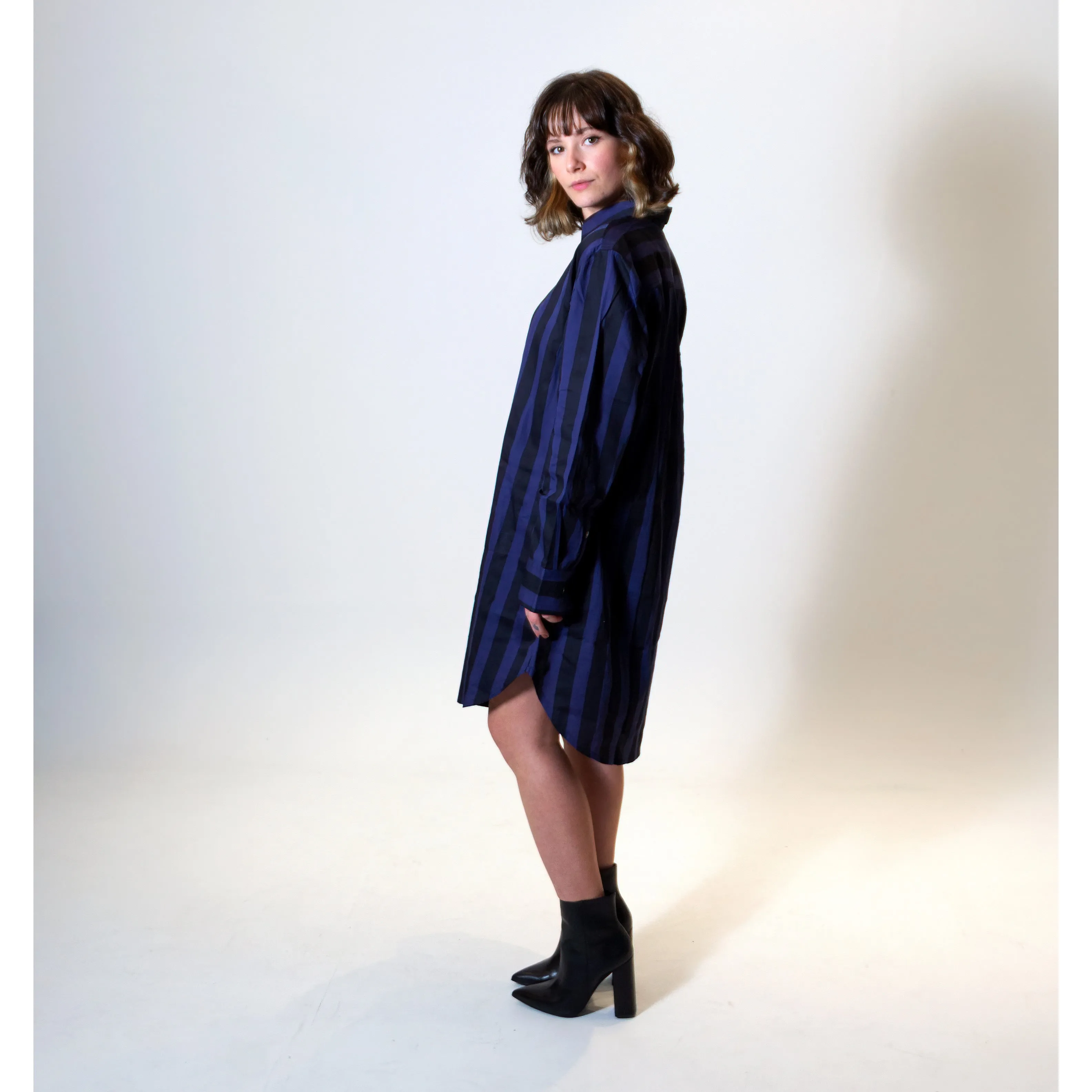 Katherine Shirt Dress in Midnight Stripe