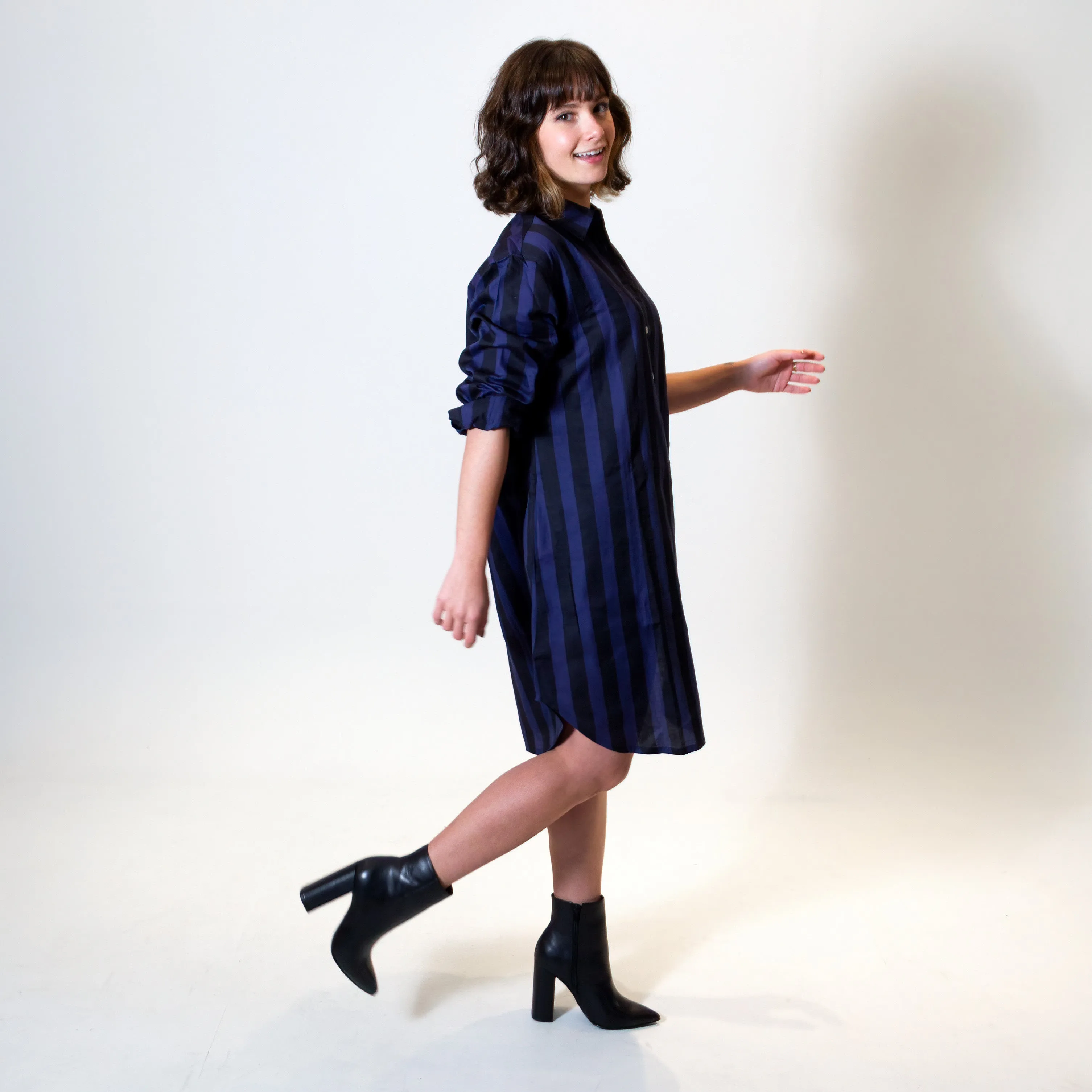 Katherine Shirt Dress in Midnight Stripe