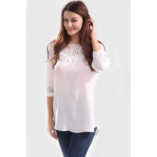 Ketty More Women Casual Hollow Neck Lace Neck Chiffon Top-KMWSB986