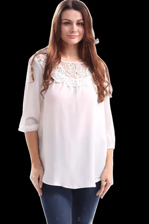Ketty More Women Casual Hollow Neck Lace Neck Chiffon Top-KMWSB986