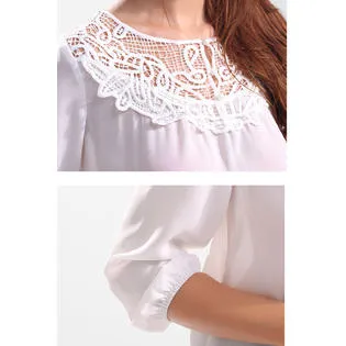 Ketty More Women Casual Hollow Neck Lace Neck Chiffon Top-KMWSB986