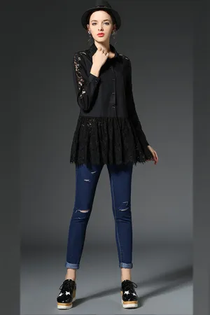 Ketty More Women Long Transparent Flower Sleeves Top -KMWSB784