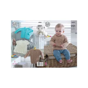 King Cole Kids Aran Sweater, Cardigan and Dress Knitting Pattern 4950