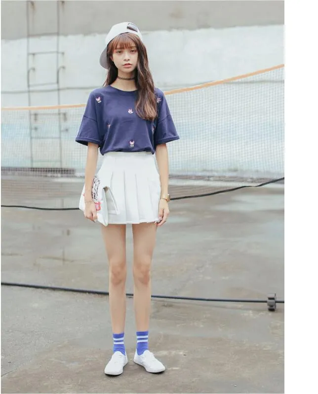 Korean College Skirt Solid Colored All-Matching Slim Look Saucy Pleated Tennis Women Skirt