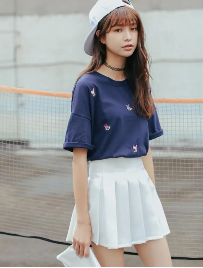 Korean College Skirt Solid Colored All-Matching Slim Look Saucy Pleated Tennis Women Skirt