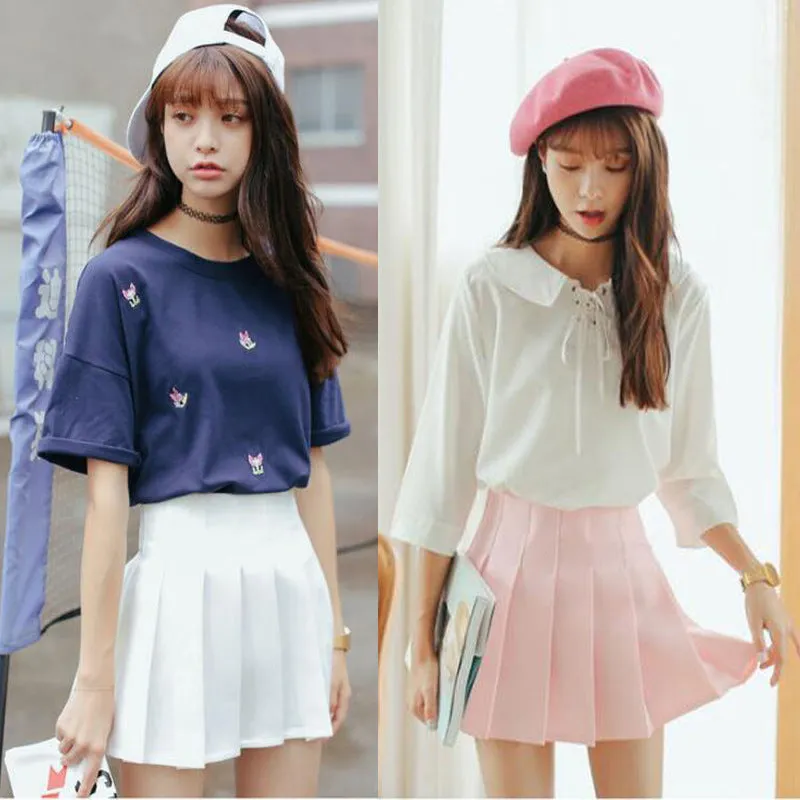 Korean College Skirt Solid Colored All-Matching Slim Look Saucy Pleated Tennis Women Skirt