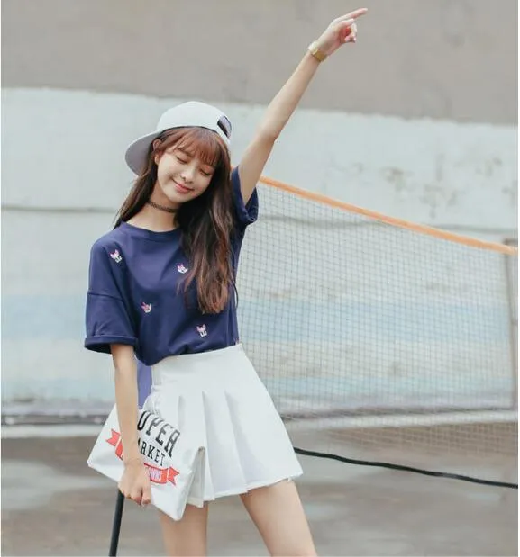 Korean College Skirt Solid Colored All-Matching Slim Look Saucy Pleated Tennis Women Skirt