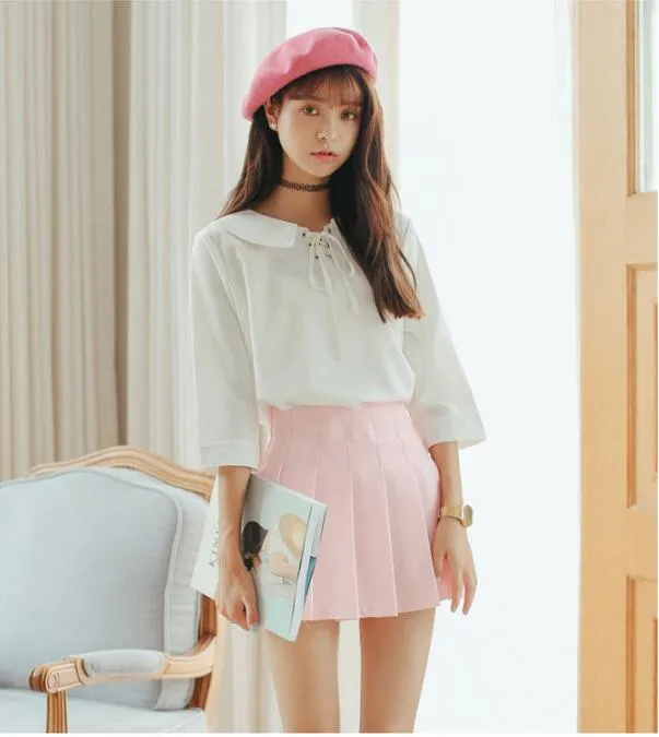 Korean College Skirt Solid Colored All-Matching Slim Look Saucy Pleated Tennis Women Skirt