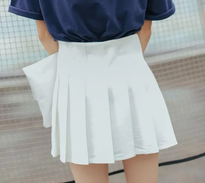 Korean College Skirt Solid Colored All-Matching Slim Look Saucy Pleated Tennis Women Skirt