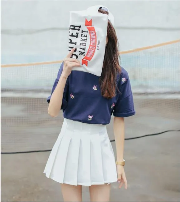 Korean College Skirt Solid Colored All-Matching Slim Look Saucy Pleated Tennis Women Skirt