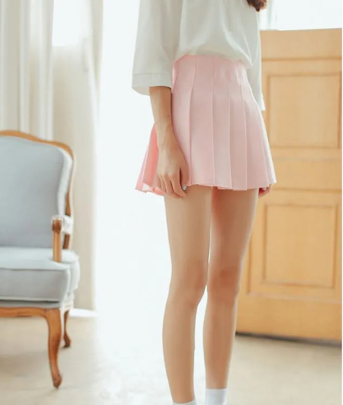 Korean College Skirt Solid Colored All-Matching Slim Look Saucy Pleated Tennis Women Skirt