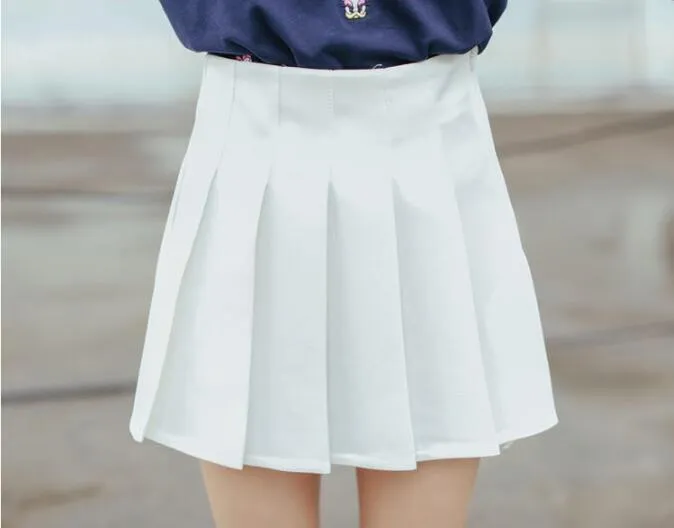 Korean College Skirt Solid Colored All-Matching Slim Look Saucy Pleated Tennis Women Skirt