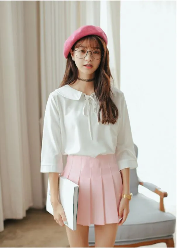 Korean College Skirt Solid Colored All-Matching Slim Look Saucy Pleated Tennis Women Skirt