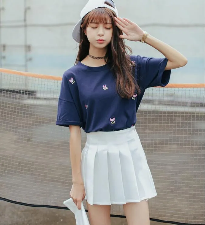 Korean College Skirt Solid Colored All-Matching Slim Look Saucy Pleated Tennis Women Skirt