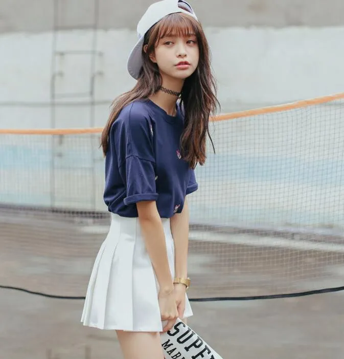 Korean College Skirt Solid Colored All-Matching Slim Look Saucy Pleated Tennis Women Skirt