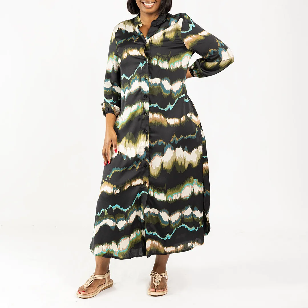 Ladies Olive Tie Dye shirt Dress