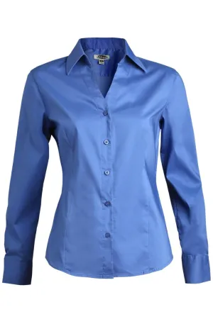 Ladies' Stretch Broadcloth Long Sleeve Blouse - French Blue