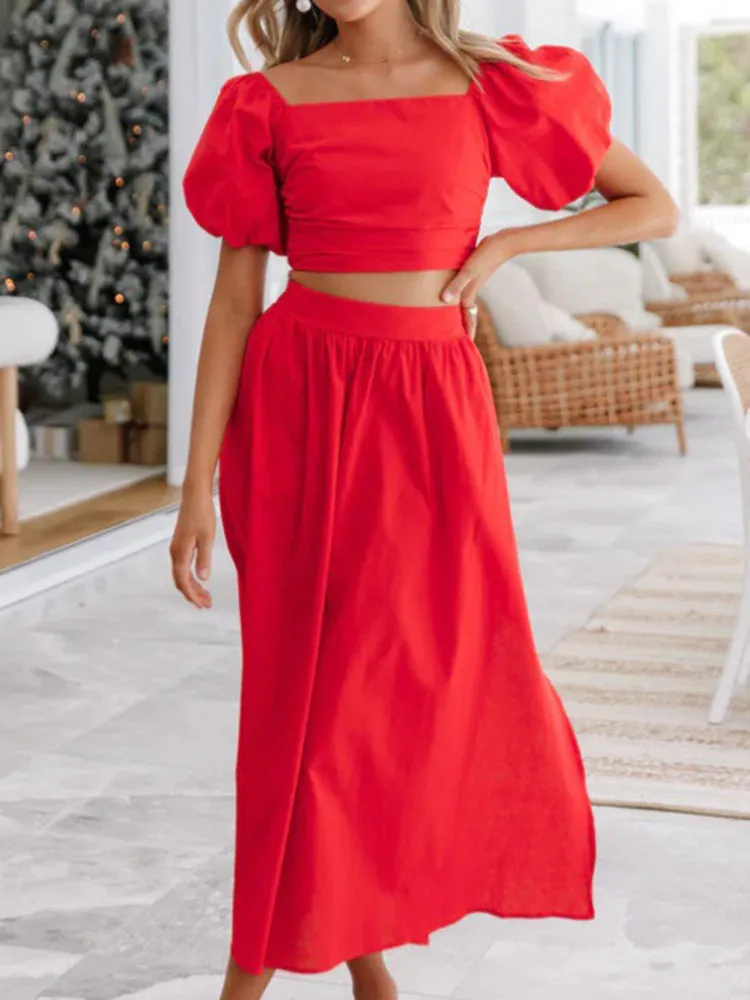 Lantern Sleeve Two-Piece Dress