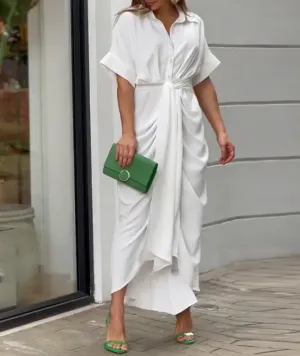 Lapel Lace-Up Shirt Dress