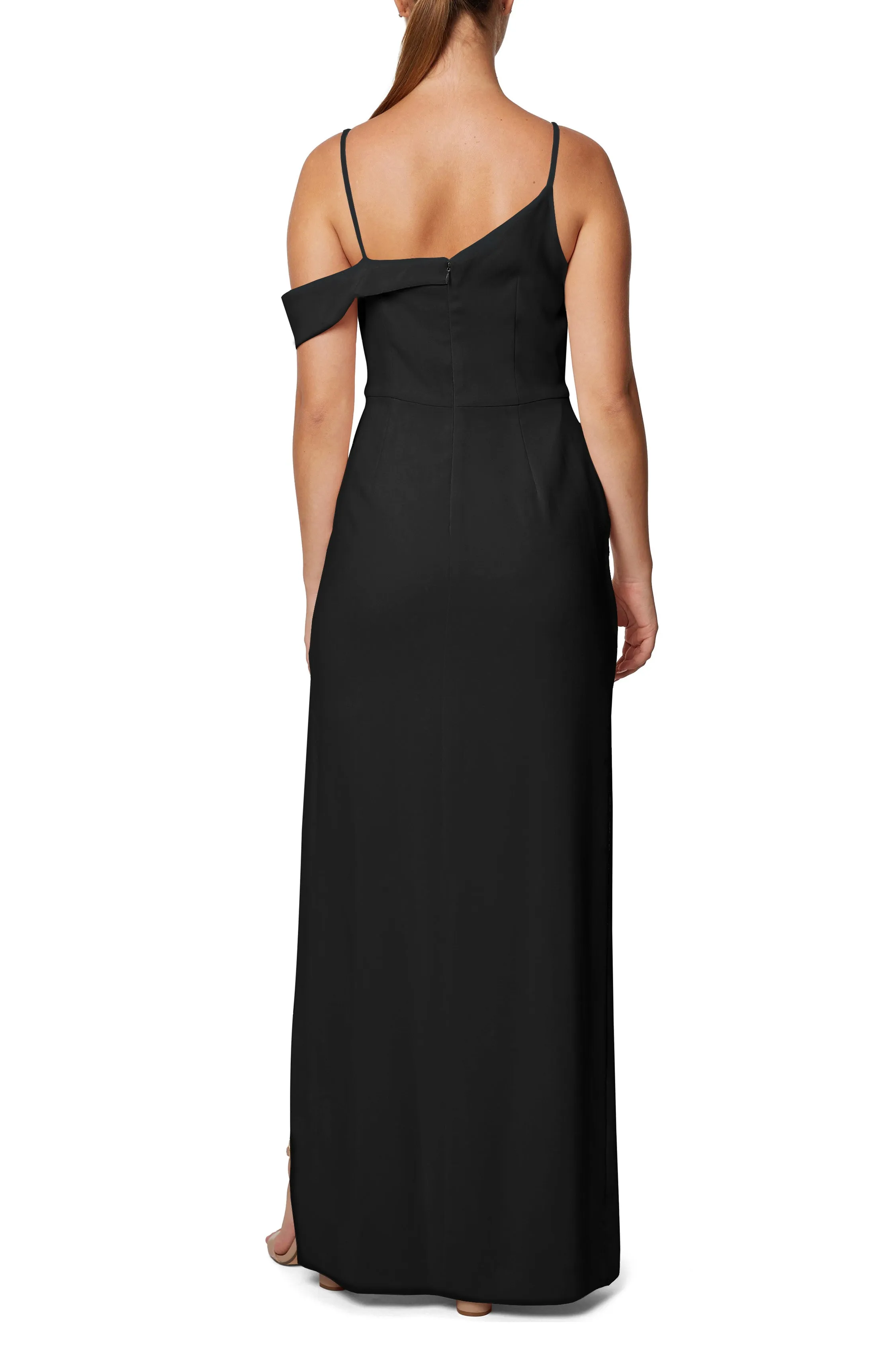 Laundry Square Neck Spaghetti Strap One Shoulder Zipper Back Solid Crepe Gown