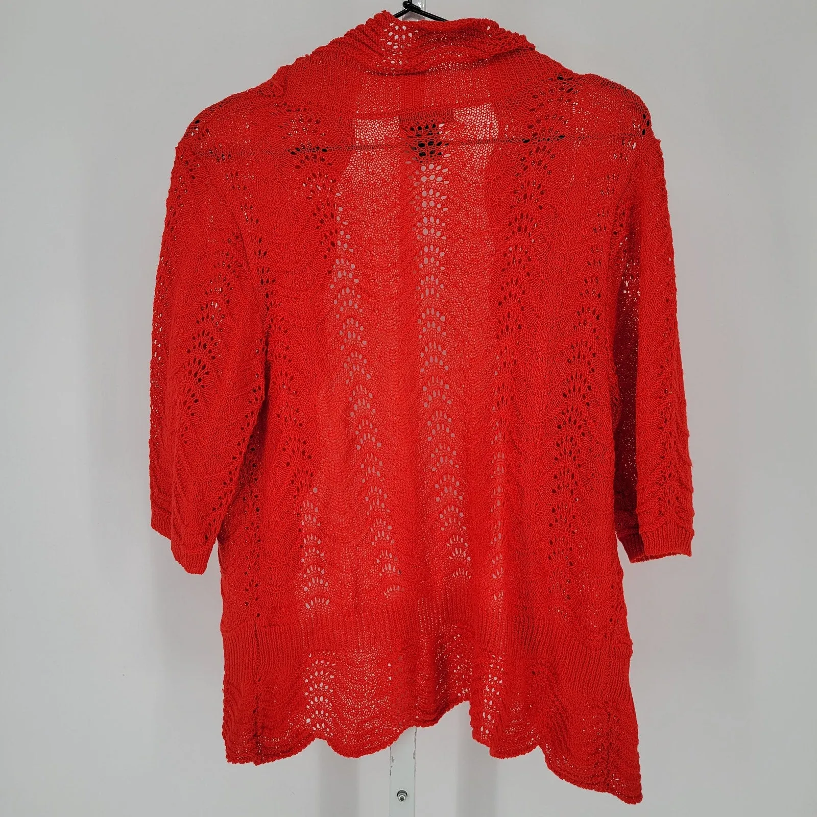 Lauren Michelle Womens Sz L 3/4 Sleeve Open Knit Cardigan Sweater Red Lace