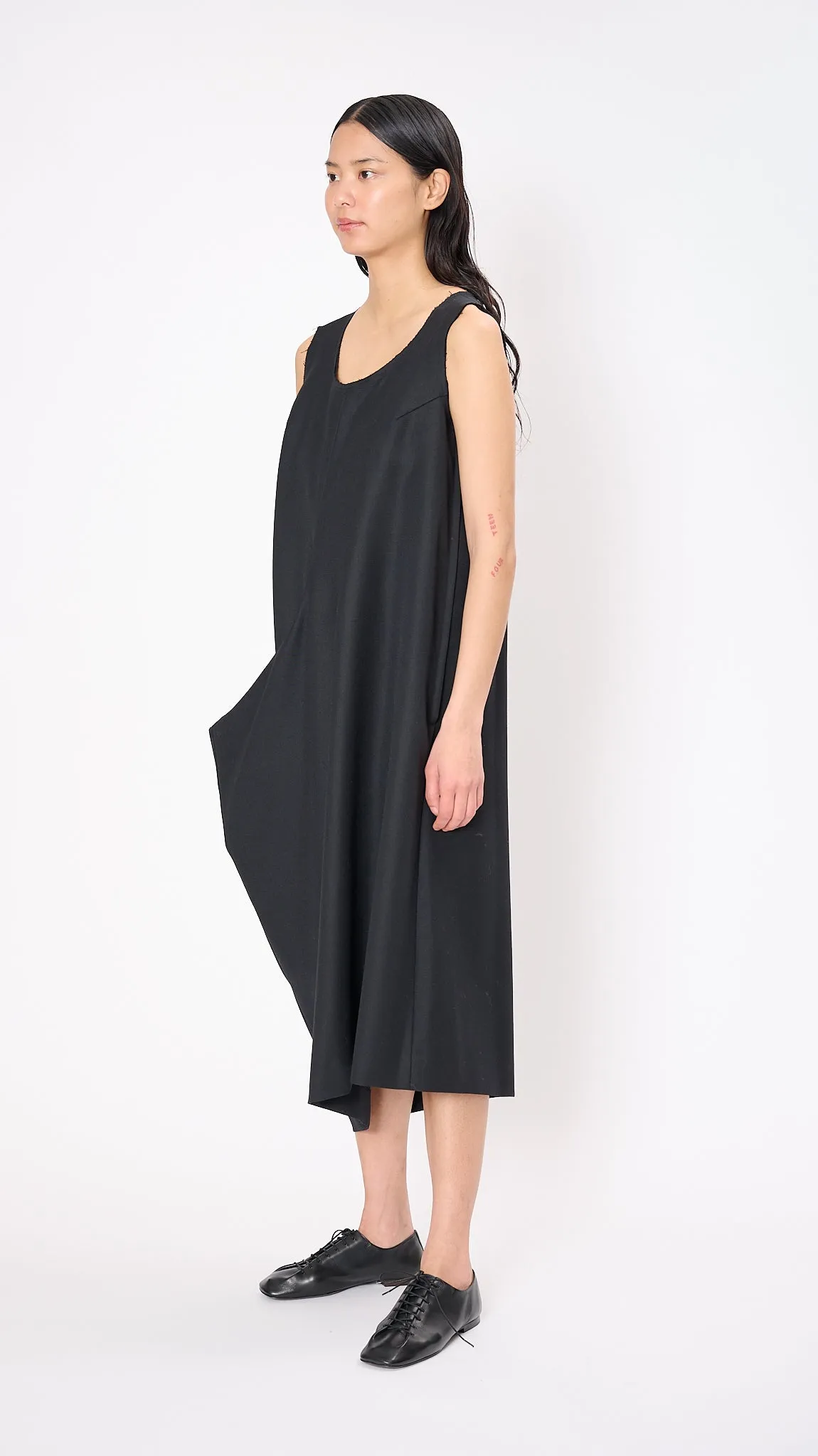 Layered Wool Dress in Black
