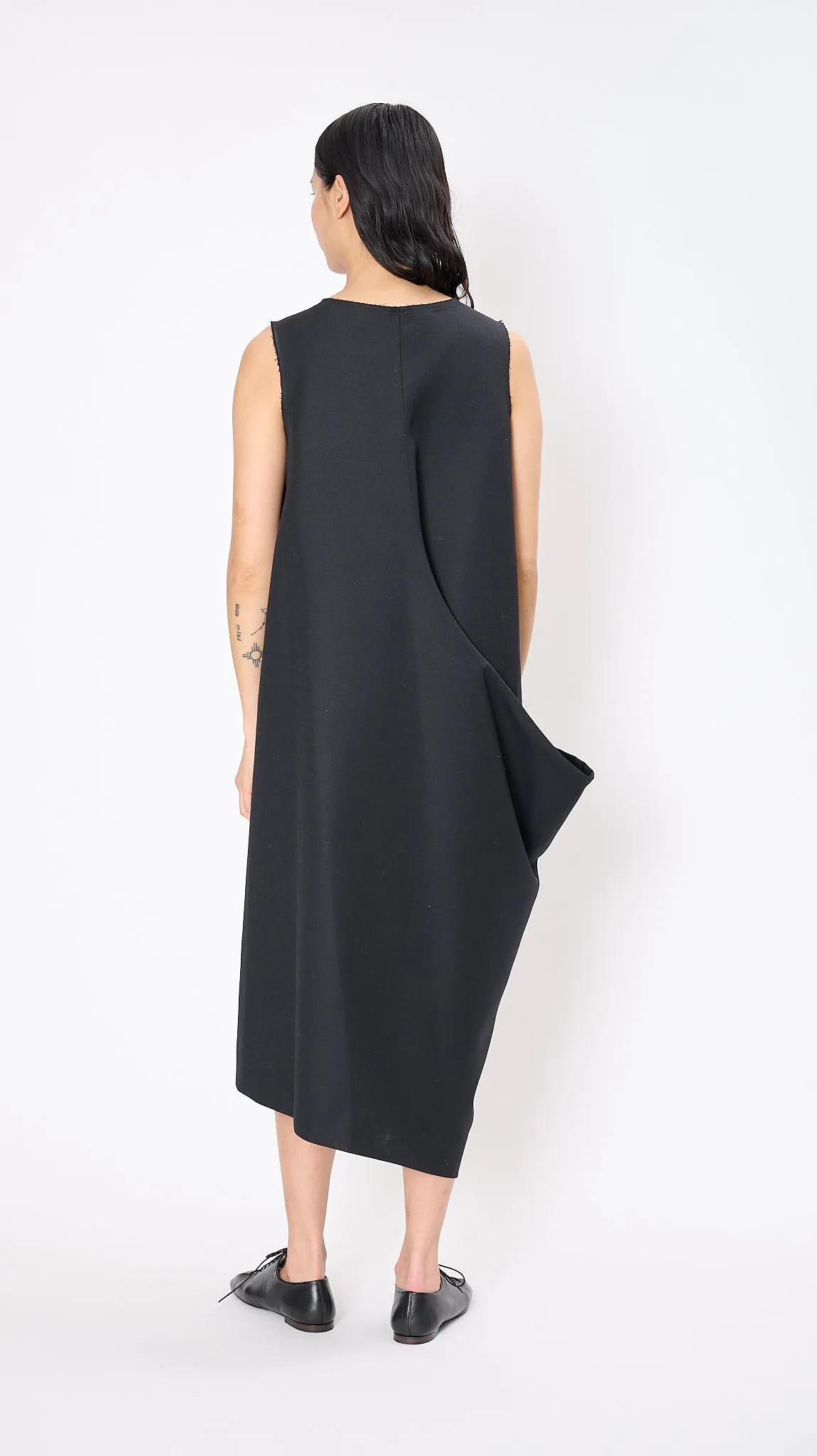 Layered Wool Dress in Black