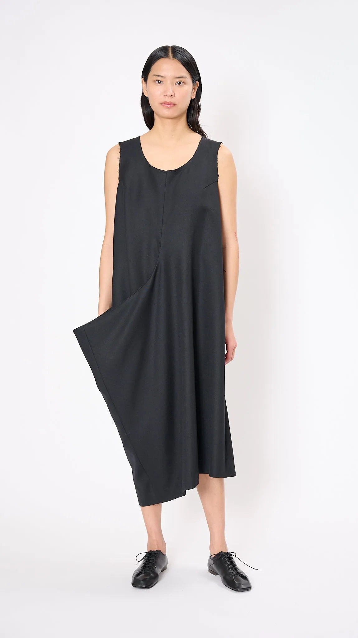 Layered Wool Dress in Black